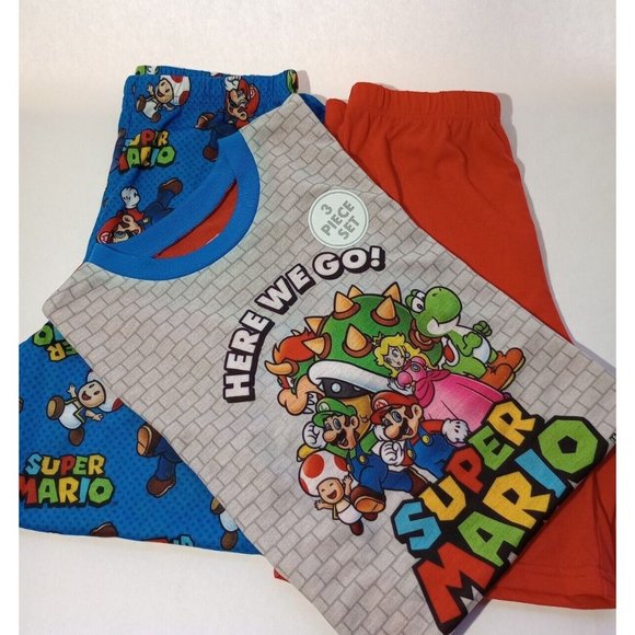 Super Mario and Characters 'Here We Go' Boy's (3-Piece Pajama Set) Bright blue - Picture 3 of 12